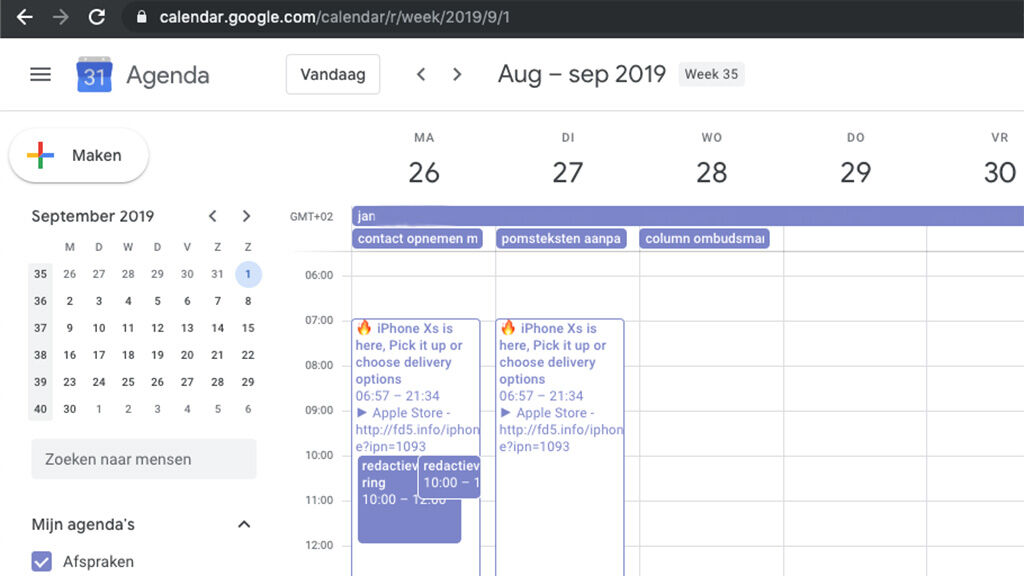 spam calendar vreemde